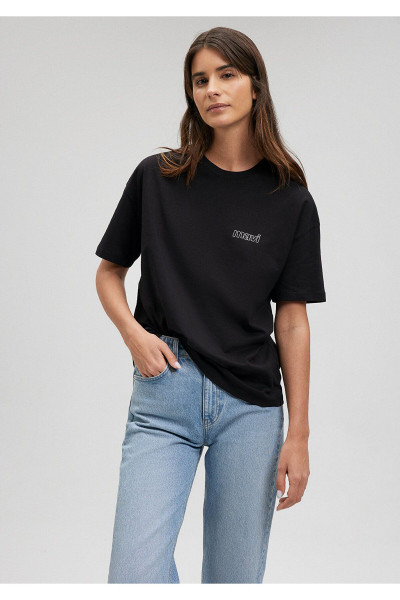 Logo Baskılı Siyah Tişört Loose Fit / Bol Rahat Kesim 1611309-900 Logo Baskılı Siyah Tişört Loose Fit / Bol Rahat Kesim 1611309-900