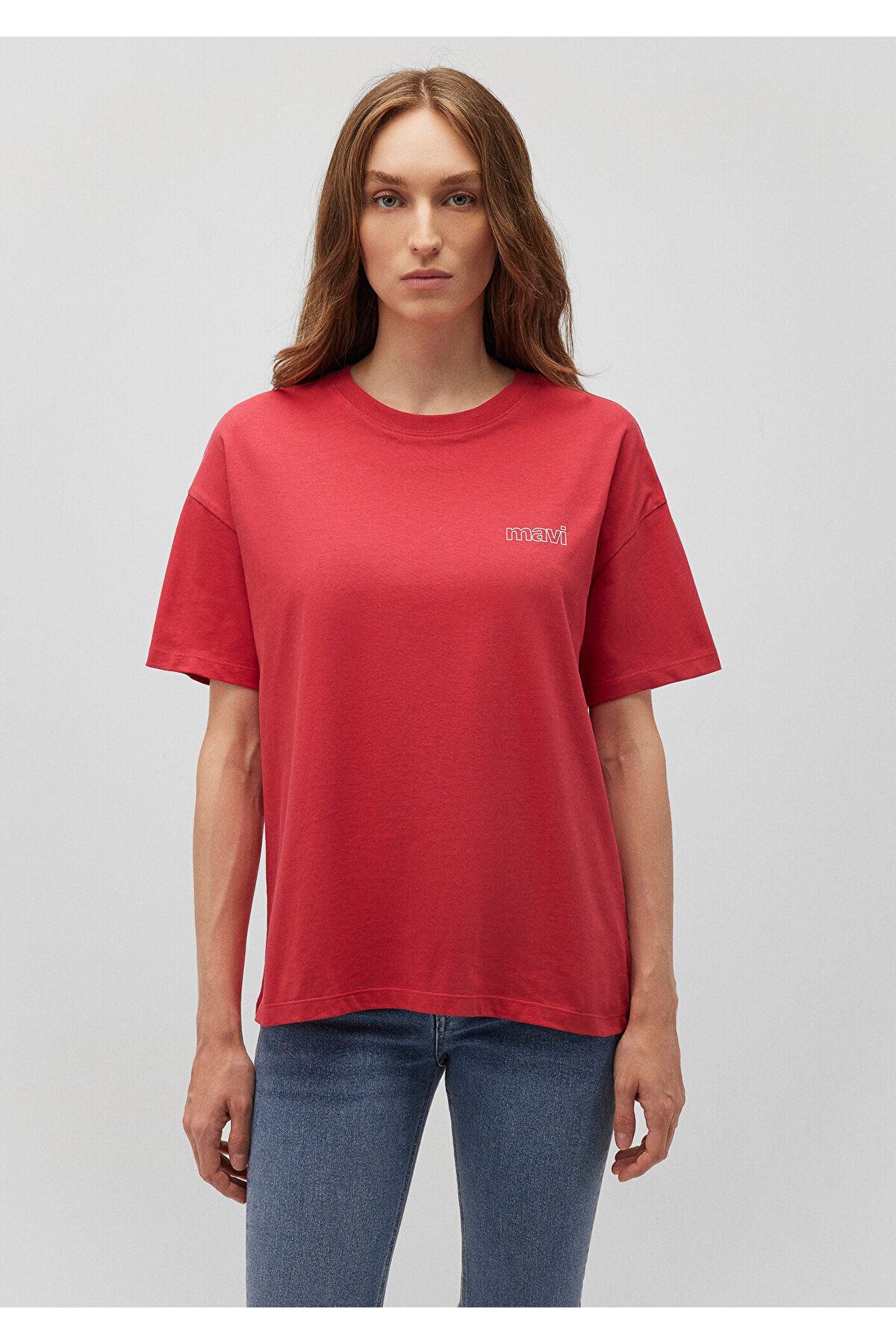 Logo Baskılı Kırmızı Tişört Loose Fit / Bol Rahat Kesim 1611309-70985 Logo Baskılı Kırmızı Tişört Loose Fit / Bol Rahat Kesim 1611309-70985