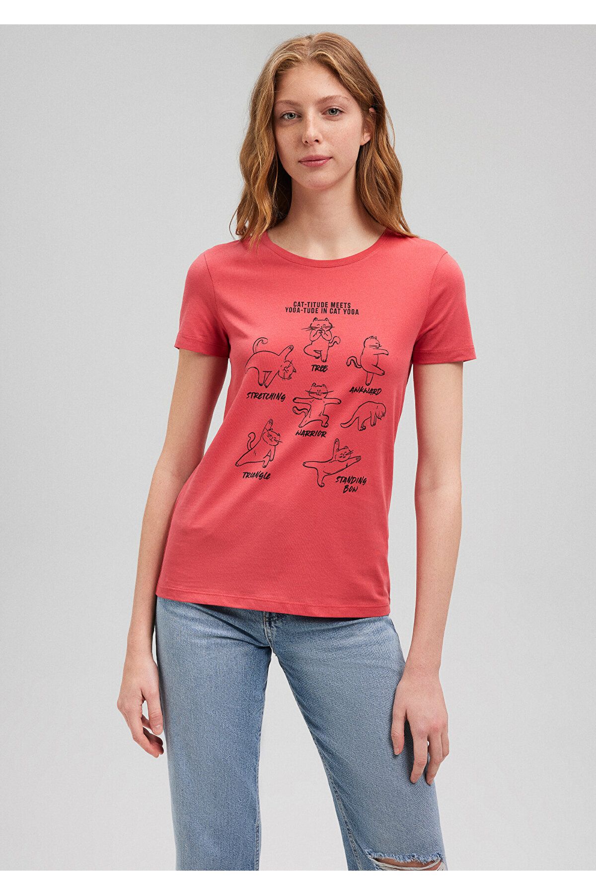 Kedi Baskılı Kırmızı Tişört Slim Fit / Dar Kesim 1612205-70985 Kedi Baskılı Kırmızı Tişört Slim Fit / Dar Kesim 1612205-70985