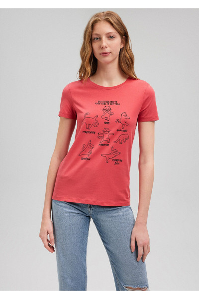 Kedi Baskılı Kırmızı Tişört Slim Fit / Dar Kesim 1612205-70985 Kedi Baskılı Kırmızı Tişört Slim Fit / Dar Kesim 1612205-70985