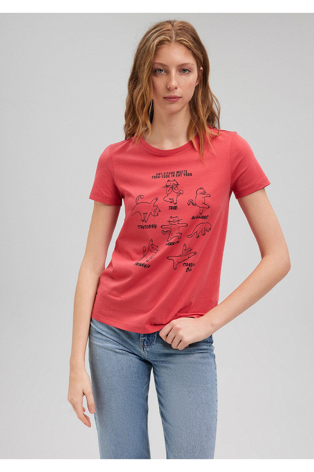 Kedi Baskılı Kırmızı Tişört Slim Fit / Dar Kesim 1612205-70985 Kedi Baskılı Kırmızı Tişört Slim Fit / Dar Kesim 1612205-70985