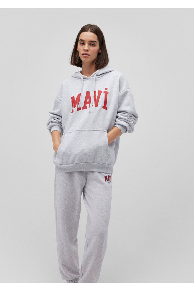 Logo Baskılı Kapüşonlu Gri Sweatshirt 1600361-85438 Logo Baskılı Kapüşonlu Gri Sweatshirt 1600361-85438