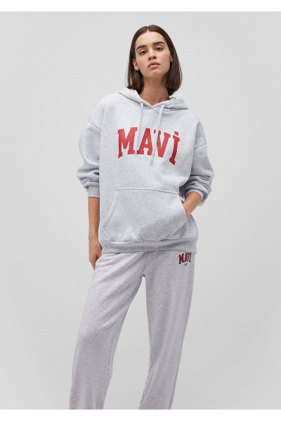 Logo Baskılı Kapüşonlu Gri Sweatshirt 1600361-85438 Logo Baskılı Kapüşonlu Gri Sweatshirt 1600361-85438