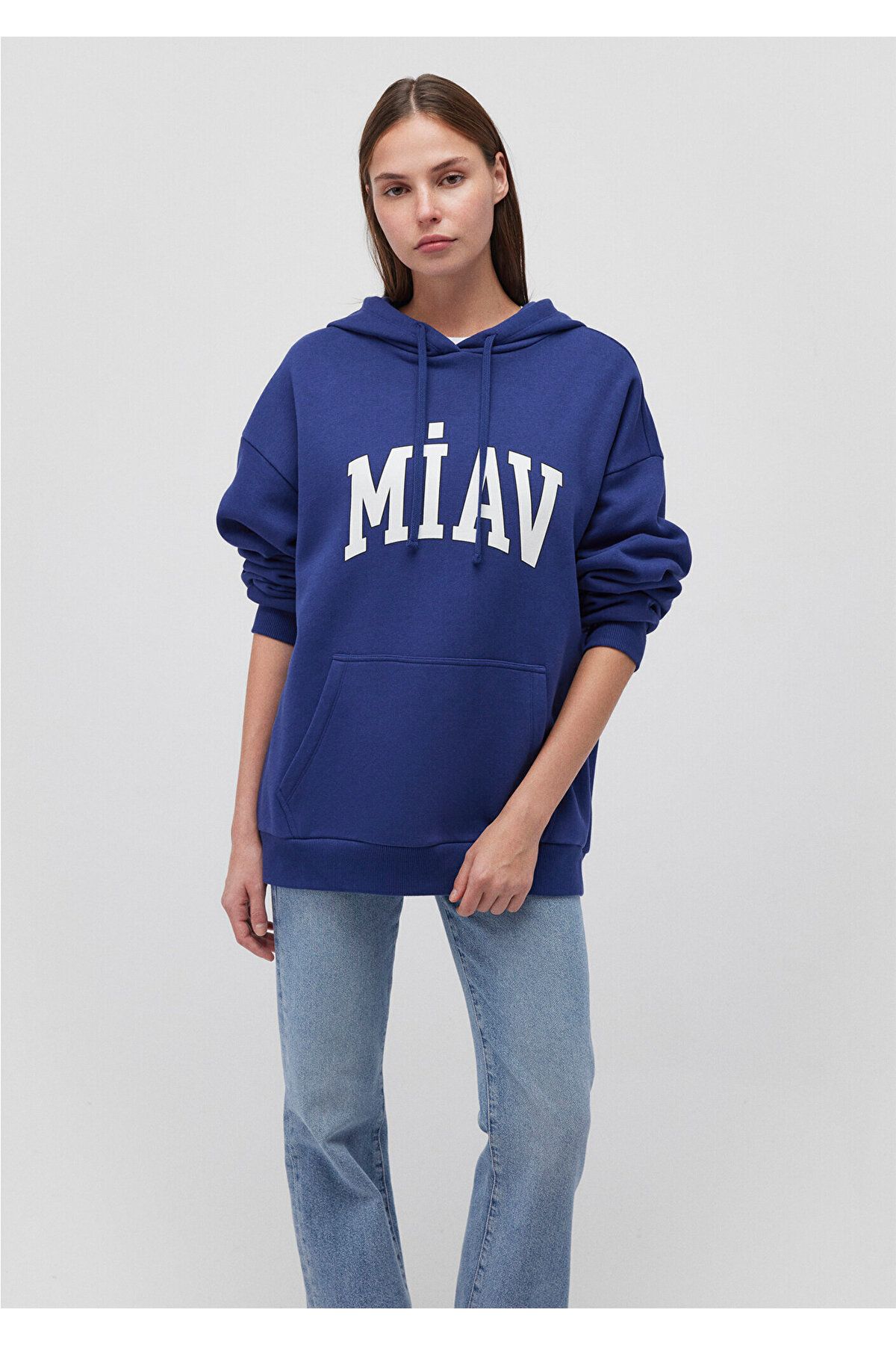 Miav Baskılı Kapüşonlu Mavi Sweatshirt 1S10131-70722