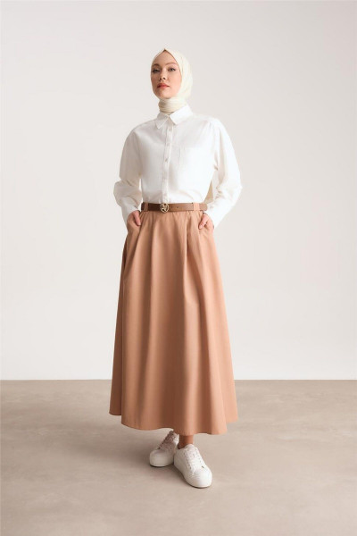 Kemeri Logolu Pileli Etek 24y1606 Camel Kemeri Logolu Pileli Etek 24y1606 Camel
