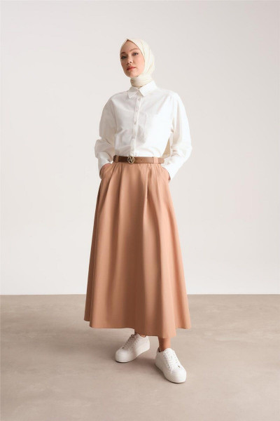 Kemeri Logolu Pileli Etek 24y1606 Camel Kemeri Logolu Pileli Etek 24y1606 Camel