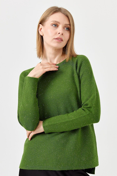 Kadın Sıfır Yaka Pirinç Örgü Bluz K.yosun