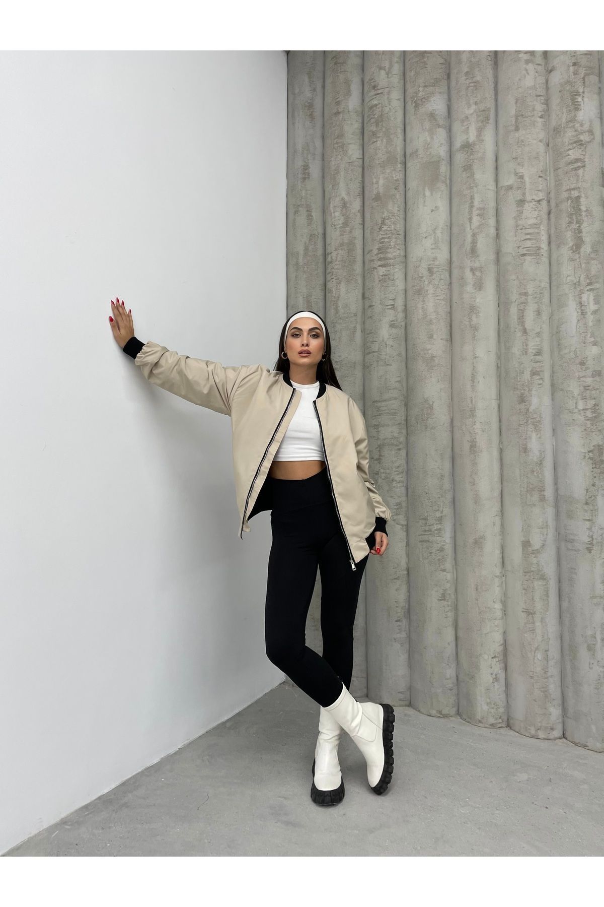 Unisex Bej Oversize Bomber Ceket LQ0002 Unisex Bej Oversize Bomber Ceket LQ0002