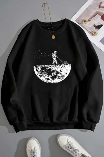 Unisex Uzay Temalı Bisiklet Yaka Sweatshirt Unisex Uzay Temalı Bisiklet Yaka Sweatshirt