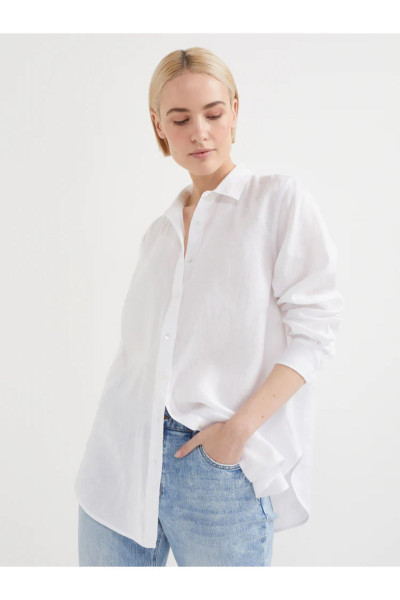 Snowform Kadın Beyaz %100 Pamuklu Keten Yazlık Oversize Gömlek Snowform Kadın Beyaz %100 Pamuklu Keten Yazlık Oversize Gömlek