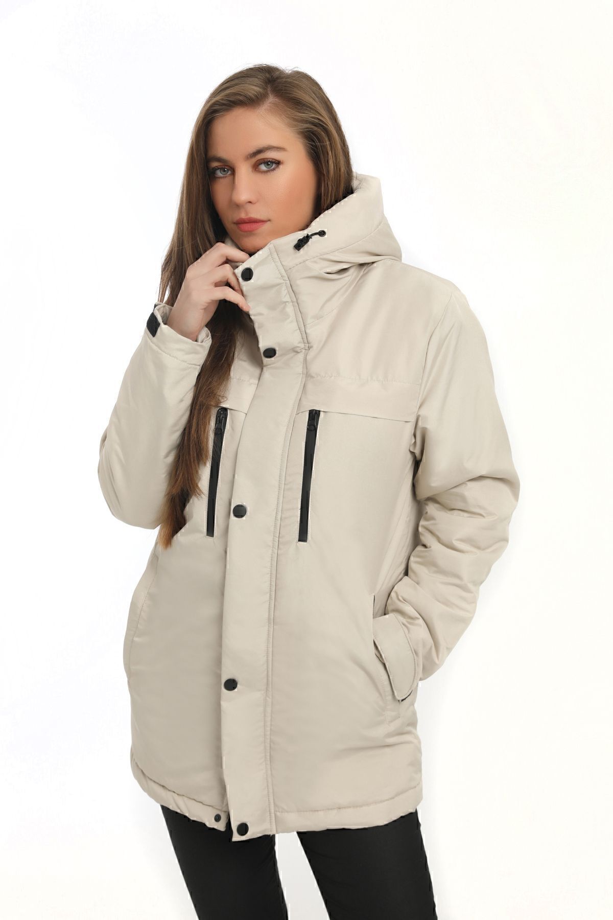 Kadın Taş Içi Polarlı Kürklü Su Ve Rüzgar Geçirmez Kapüşonlu Kışlık Mont & Kaban & Parka