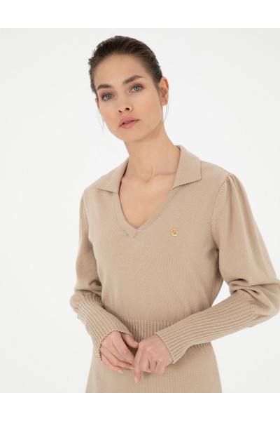 Krem Regular Fit Triko Elbise 50280227-VR071 Krem Regular Fit Triko Elbise 50280227-VR071