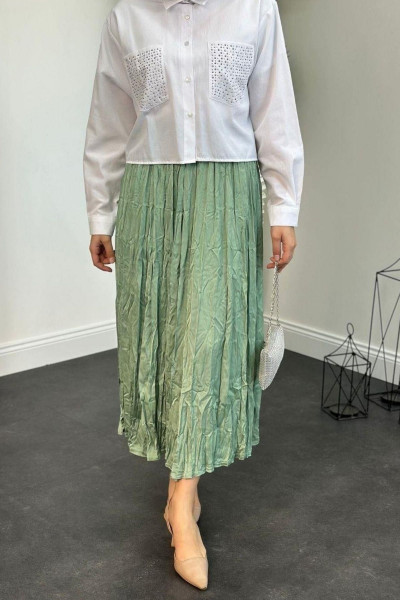 Kırışık İthal Etek Mint Kırışık İthal Etek Mint