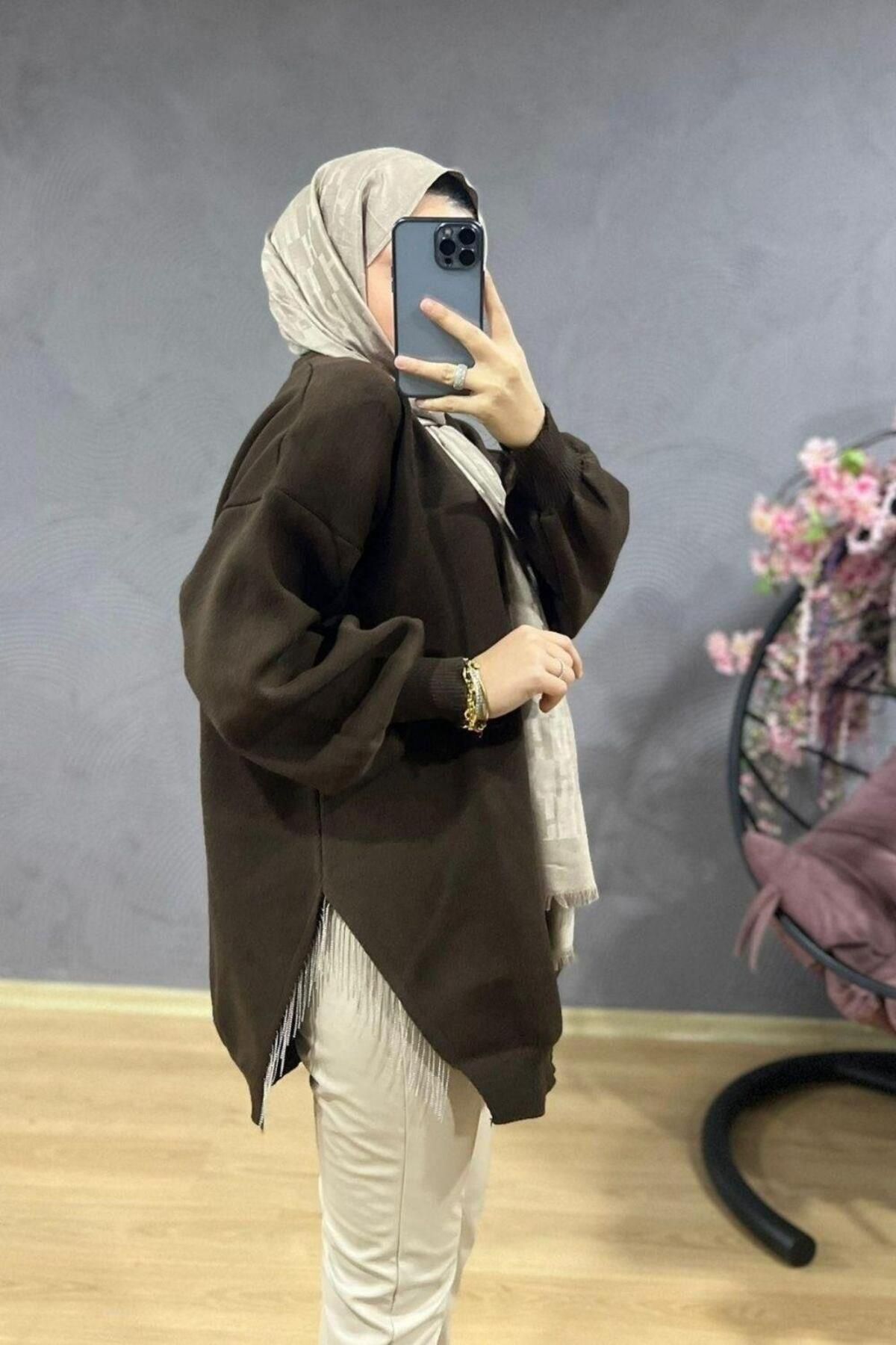 Yarı Zincirli Triko Kazak Kahverengi Yarı Zincirli Triko Kazak Kahverengi