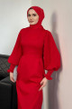 Pia Kolları Piliseli Kalem Elbise Kırmızı Pia Kolları Piliseli Kalem Elbise Kırmızı