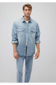 Ross 90lar Puslu Açık Jean Gömlek Oversize / Geniş Kesim 0210031-82947