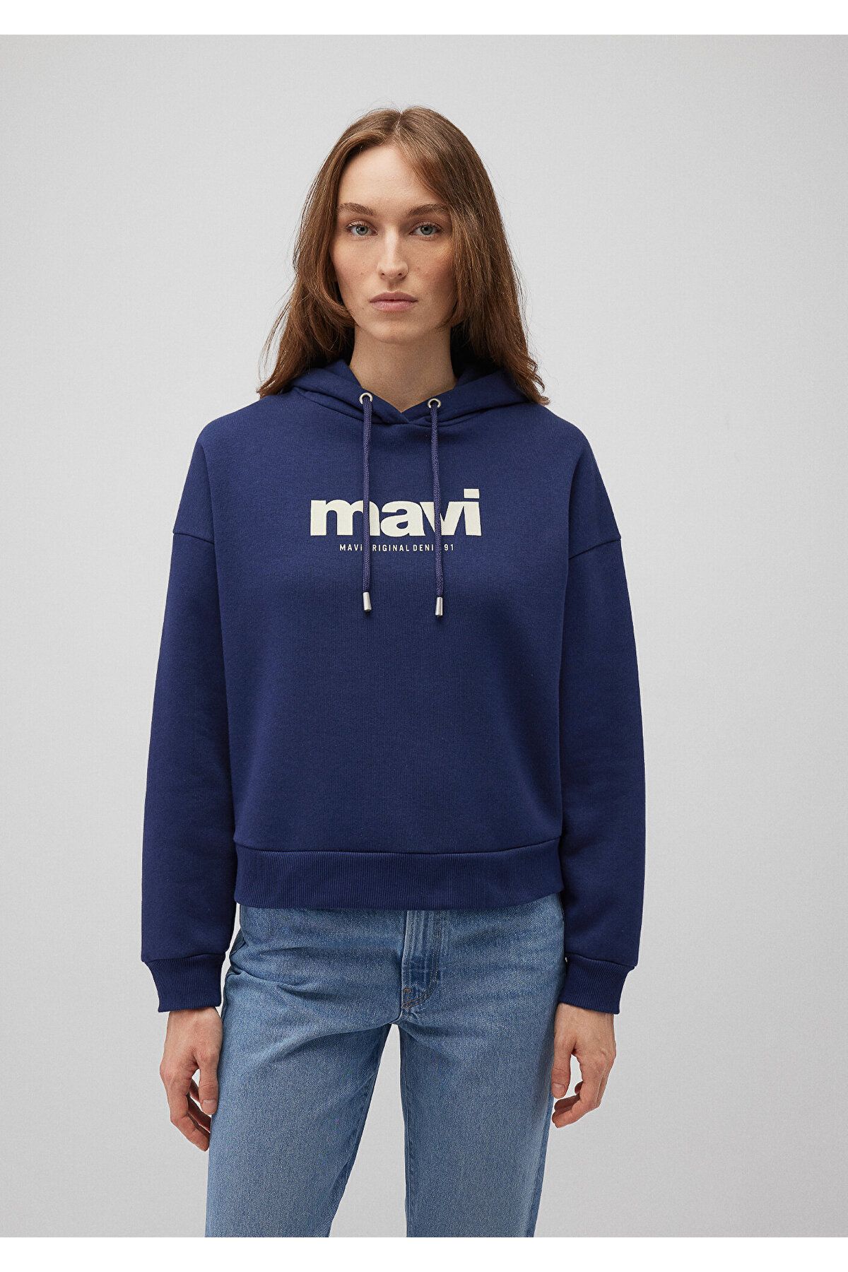 Logo Baskılı Kapüşonlu Lacivert Sweatshirt 168334-70488