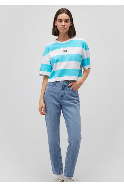 Logo Baskılı Çizgili Crop Tişört Crop / Kısa Kesim 1612229-86677 Logo Baskılı Çizgili Crop Tişört Crop / Kısa Kesim 1612229-86677