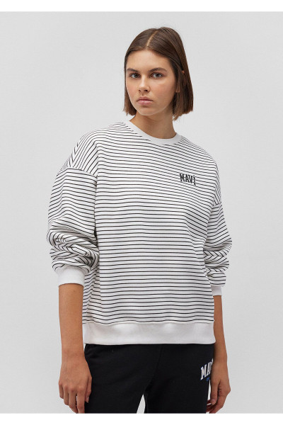 Logo Baskılı Çizgili Beyaz Sweatshirt 1s10100-85386 Logo Baskılı Çizgili Beyaz Sweatshirt 1s10100-85386