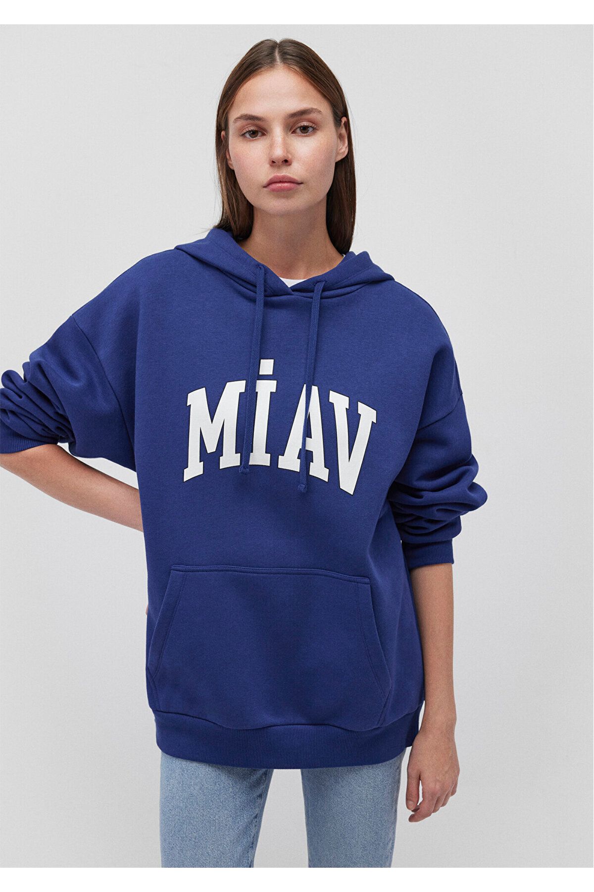 Miav Baskılı Kapüşonlu Mavi Sweatshirt 1S10131-70722