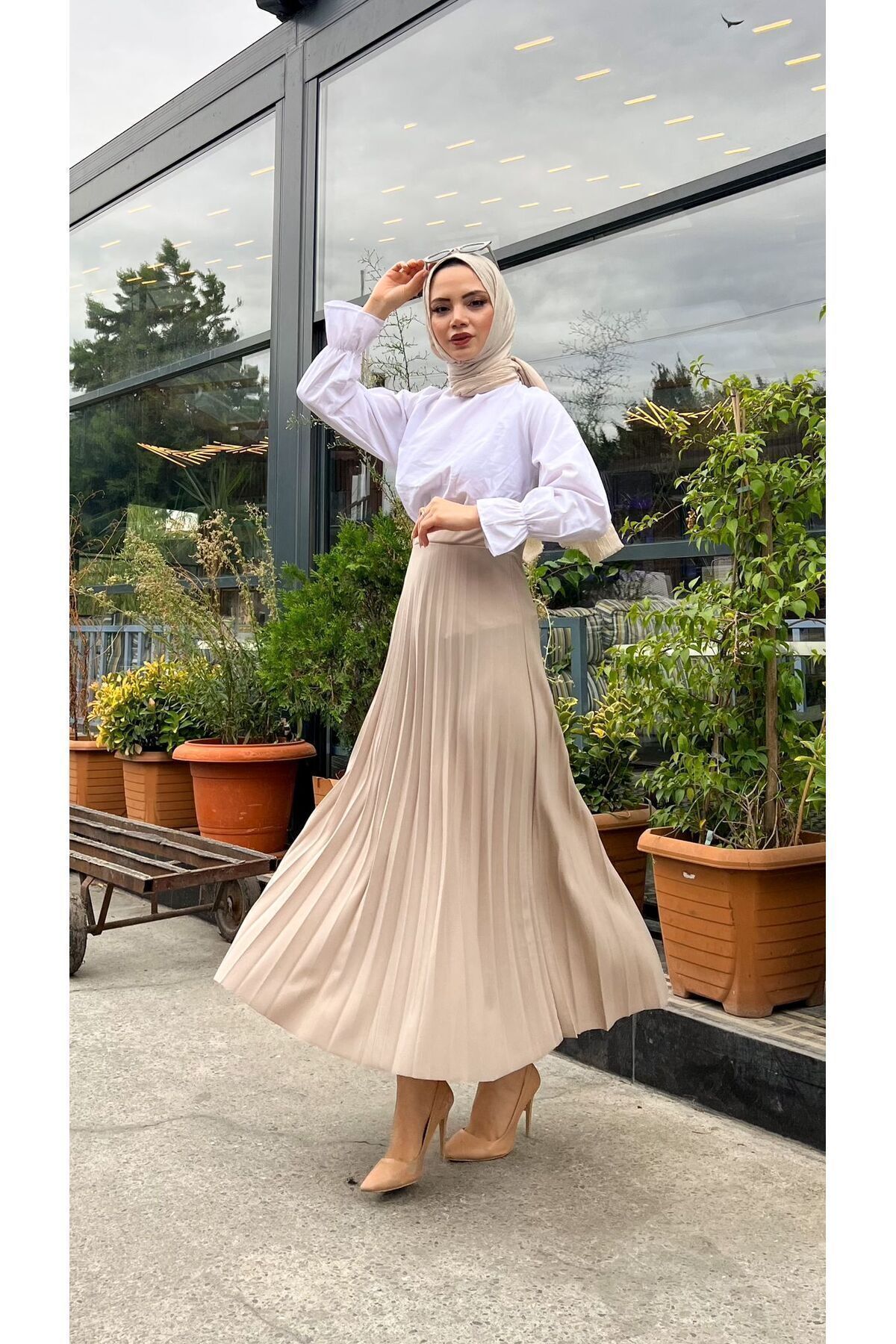 Piliseli Kloş Kalıp,(S-M-L-XL---36-48 BEDEN ARALIĞINDA),taş Rengi Skuba Krep Etek Piliseli Kloş Kalıp,(S-M-L-XL---36-48 BEDEN ARALIĞINDA),taş Rengi Skuba Krep Etek