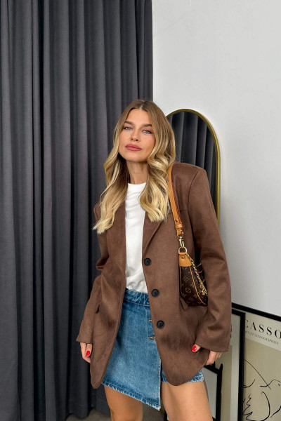 Koyu Kahve Düğmeli Premium Süet Ceket