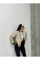 Unisex Bej Oversize Bomber Ceket LQ0002 Unisex Bej Oversize Bomber Ceket LQ0002