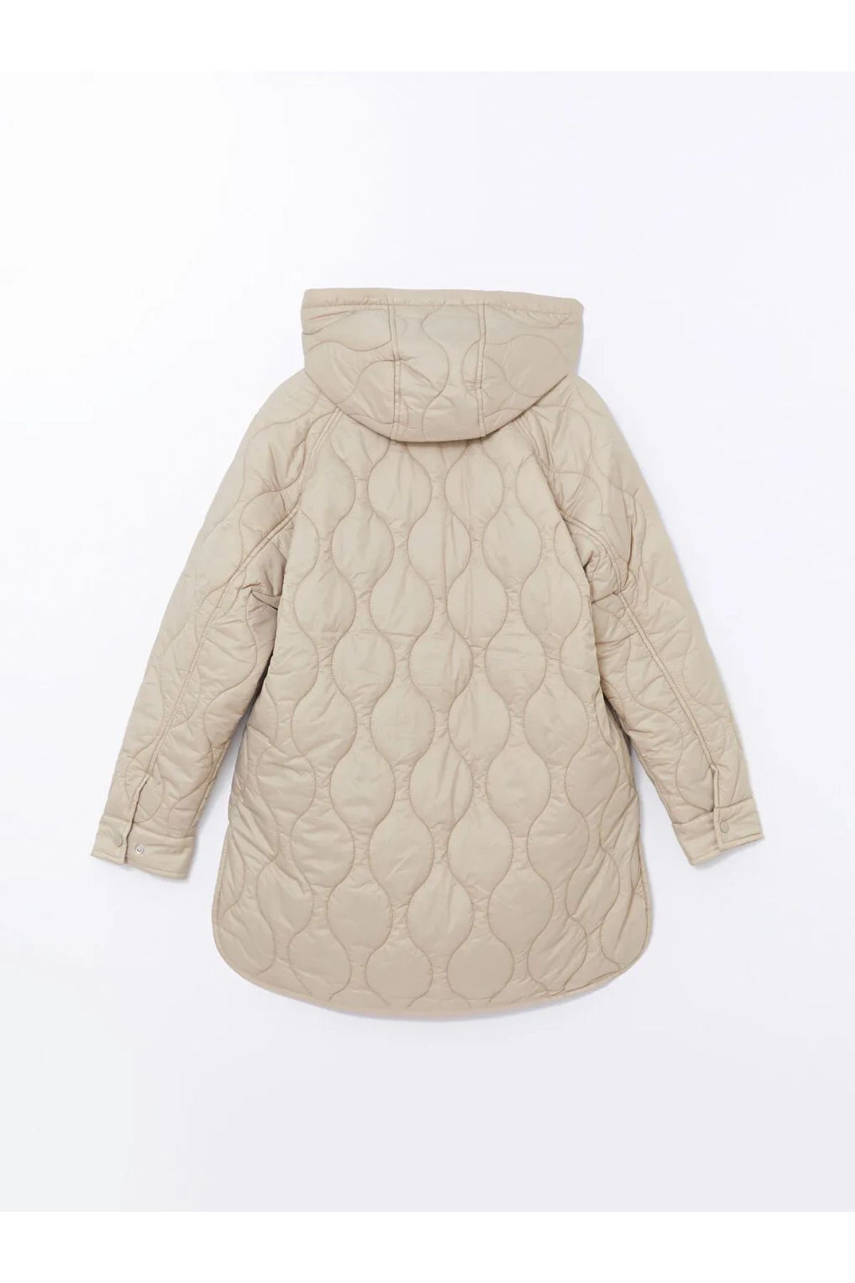 LCWAIKIKI Classic Bej Kapüşonlu Kendinden Desenli Oversize Kadın Şişme Mont