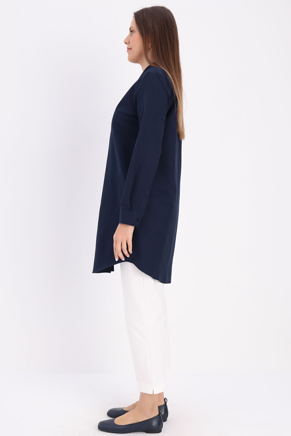Lacivert Basic Gizli Patlı Gömlek Tunik Lacivert Basic Gizli Patlı Gömlek Tunik
