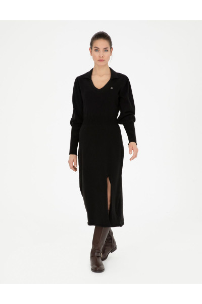 Siyah Regular Fit Triko Elbise 50280227-VR046 Siyah Regular Fit Triko Elbise 50280227-VR046