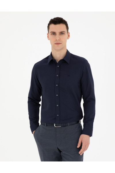 Lacivert Slim Fit Armürlü Uzun Kollu Gömlek 50289391-VR033 Lacivert Slim Fit Armürlü Uzun Kollu Gömlek 50289391-VR033