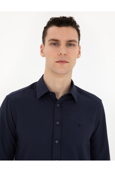 Lacivert Slim Fit Armürlü Uzun Kollu Gömlek 50289391-VR033 Lacivert Slim Fit Armürlü Uzun Kollu Gömlek 50289391-VR033