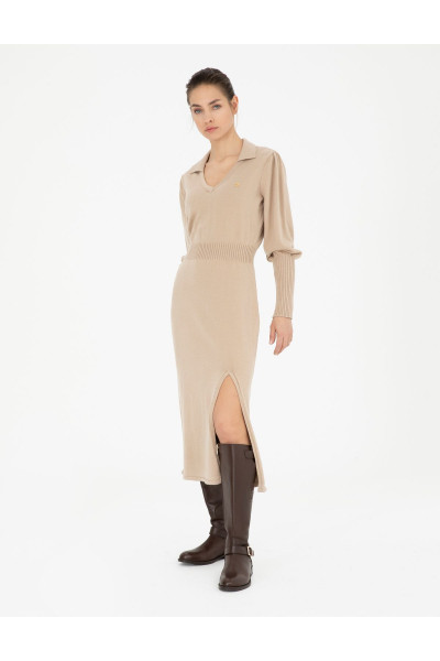Krem Regular Fit Triko Elbise 50280227-VR071 Krem Regular Fit Triko Elbise 50280227-VR071