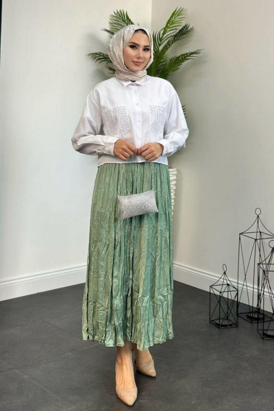 Kırışık İthal Etek Mint Kırışık İthal Etek Mint