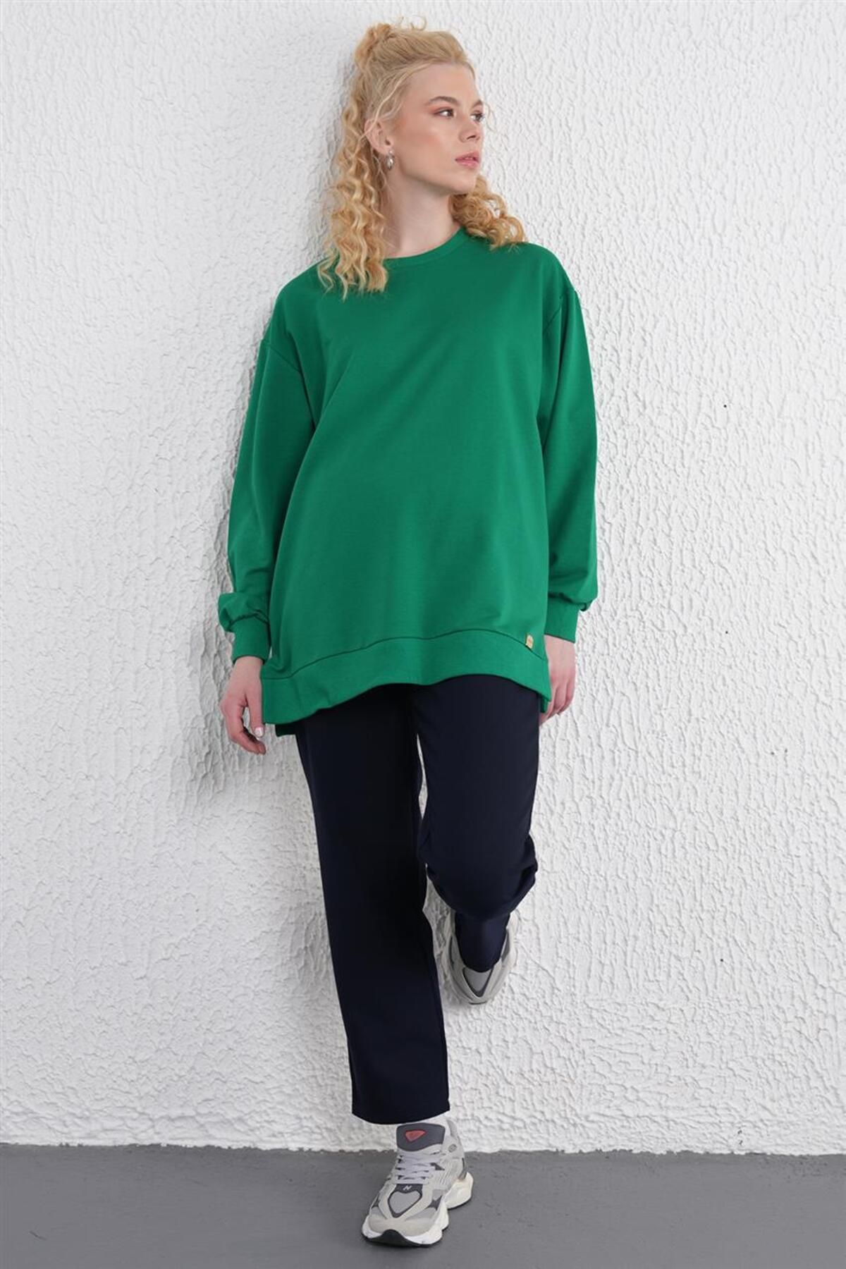 İki İplik Basic Benetton Yeşili Sweatshirt