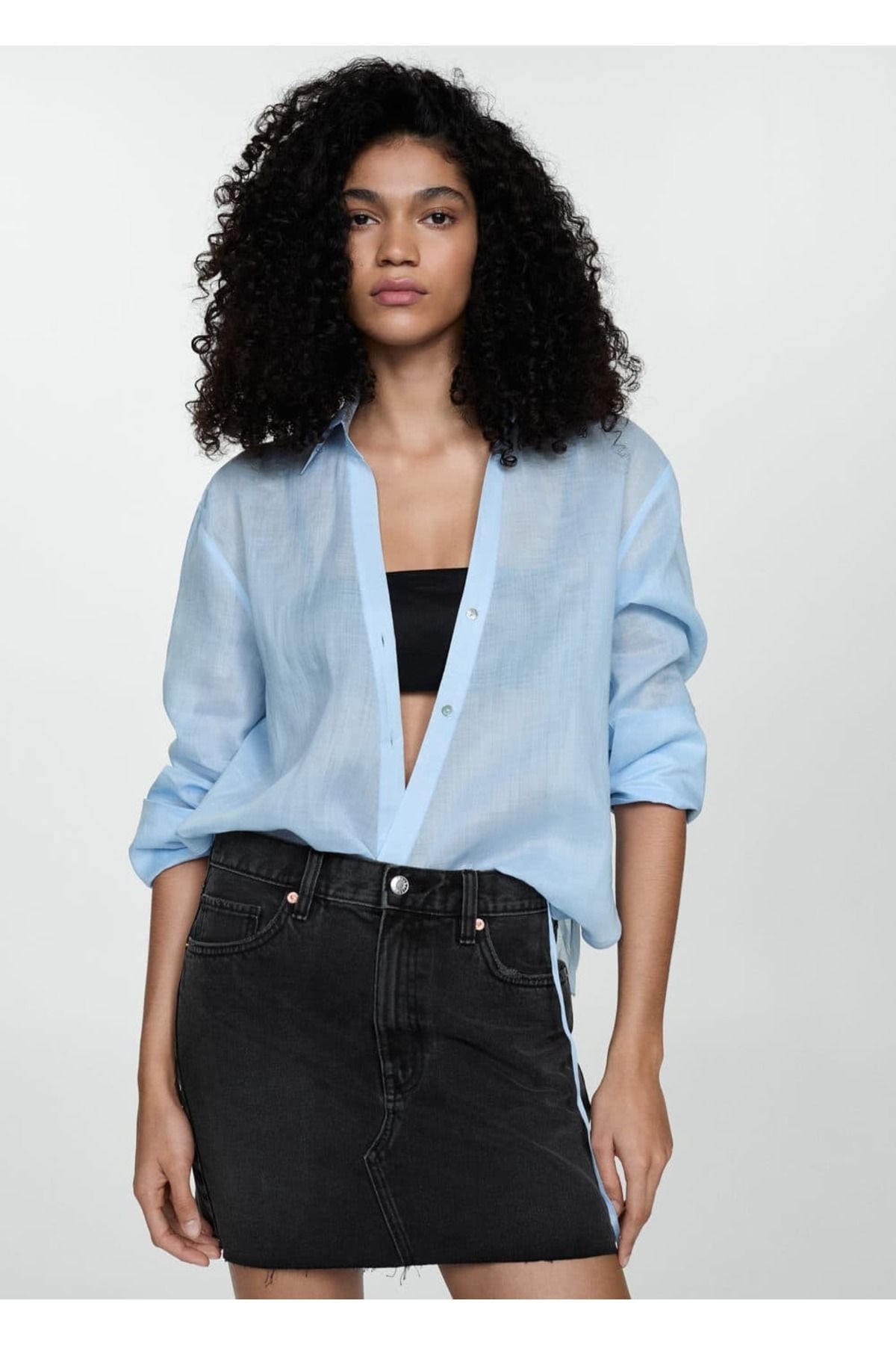 Kenarları dikişsiz denim mini etek Kenarları dikişsiz denim mini etek