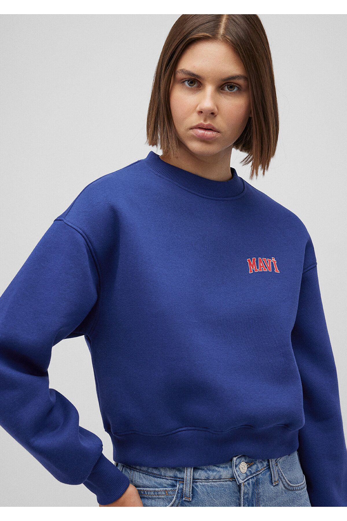 Logo Baskılı Lacivert Crop Sweatshirt 1611601-70722