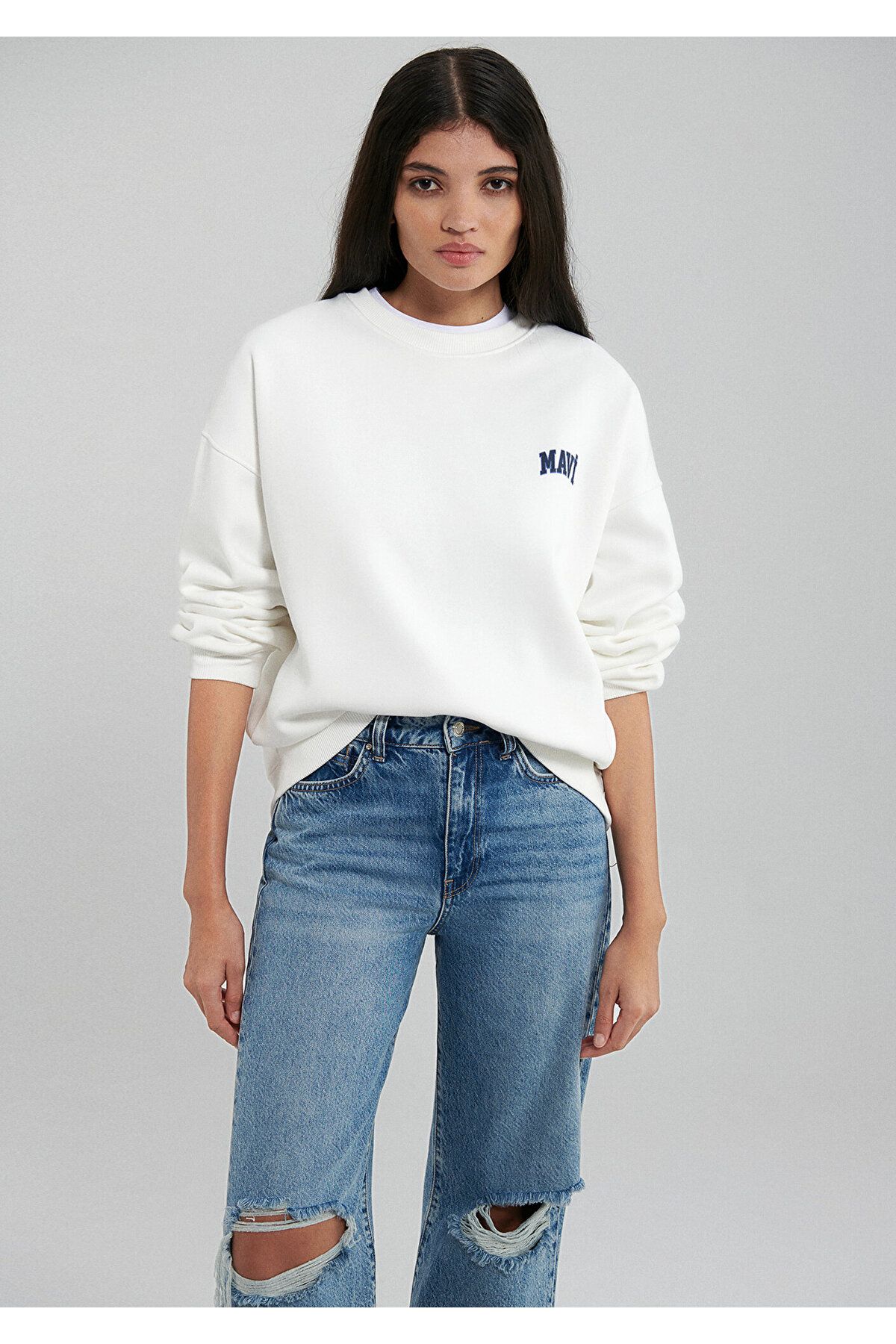 Logo Baskılı Beyaz Sweatshirt 1611600-81964