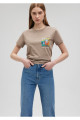 Kedi Baskılı Kahverengi Tişört Slim Fit / Dar Kesim 1612402-70364 Kedi Baskılı Kahverengi Tişört Slim Fit / Dar Kesim 1612402-70364