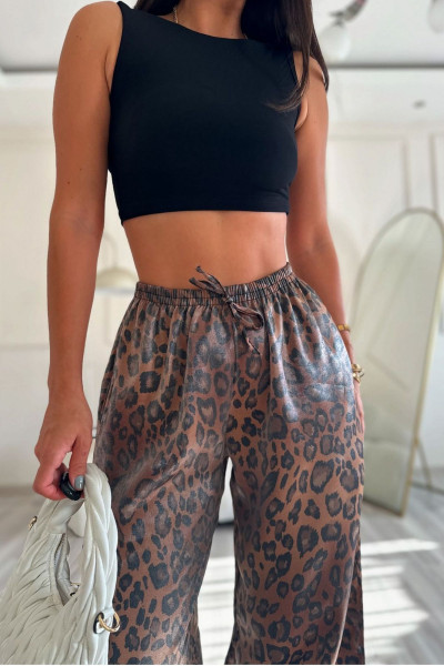 Kahve Leopar Desenli Bol Paça Pantolon Kahve Leopar Desenli Bol Paça Pantolon
