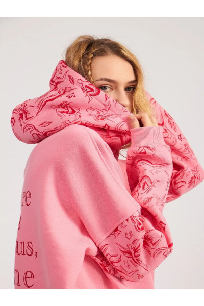 Pembe Kadın Tüylenmez Içi Polarlı Oversize Sweatshirt Baskılı Kapüşonlu Hoodie Kışlık Pembe Kadın Tüylenmez Içi Polarlı Oversize Sweatshirt Baskılı Kapüşonlu Hoodie Kışlık