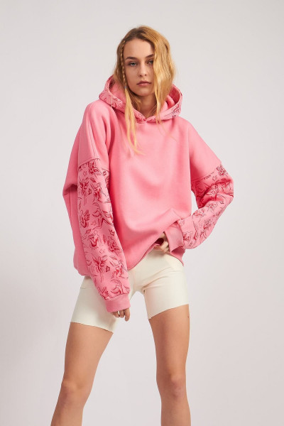Pembe Kadın Tüylenmez Içi Polarlı Oversize Sweatshirt Baskılı Kapüşonlu Hoodie Kışlık Pembe Kadın Tüylenmez Içi Polarlı Oversize Sweatshirt Baskılı Kapüşonlu Hoodie Kışlık