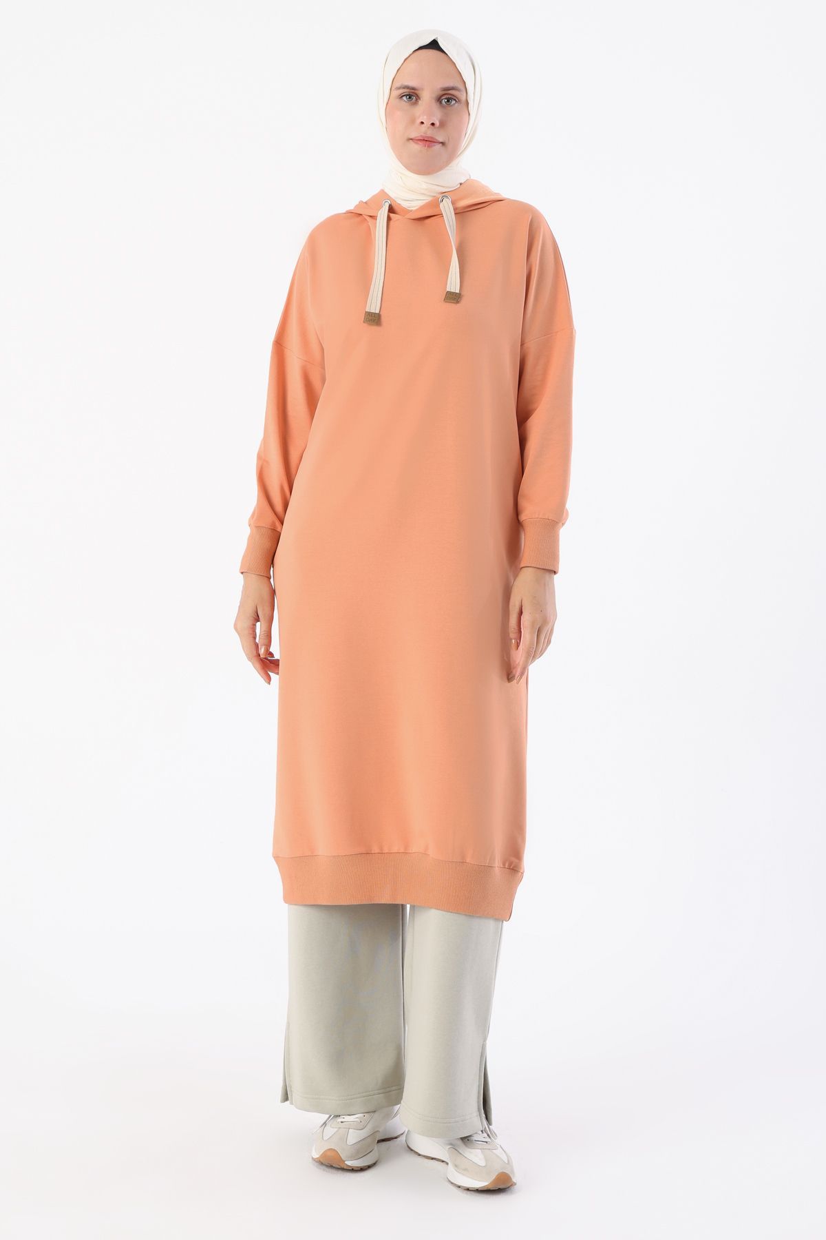 Somon Kuşgözlü Kapüşonlu Cepli Sweat Tunik Somon Kuşgözlü Kapüşonlu Cepli Sweat Tunik
