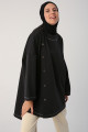 Siyah Sim Dikişli Çıtçıtlı Oversize Tunik Siyah Sim Dikişli Çıtçıtlı Oversize Tunik