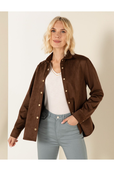 Kahverengi Comfort Fit Deri Gömlek 50254473-VR029 Kahverengi Comfort Fit Deri Gömlek 50254473-VR029