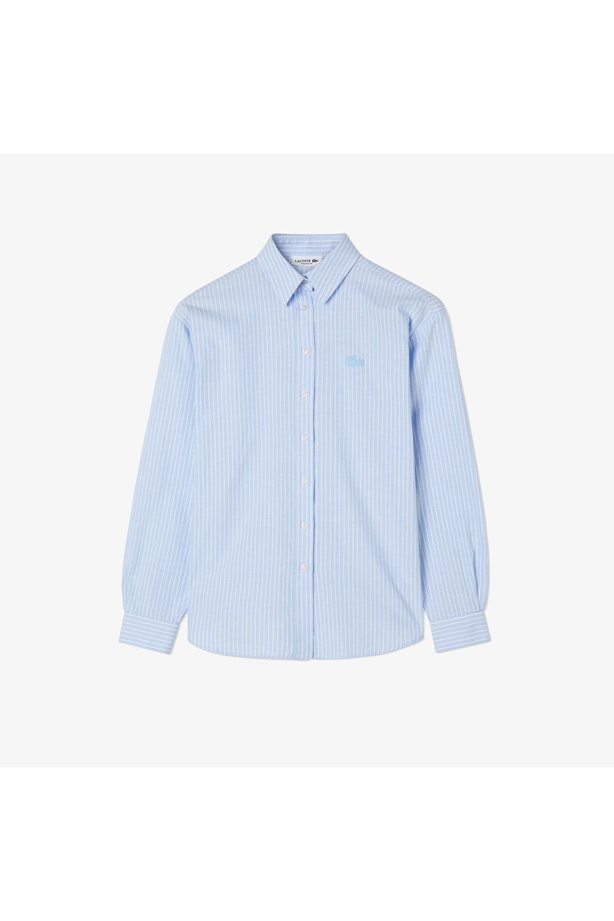 Kadın Oversized Uzun Kollu Çizgili Mavi Gömlek Kadın Oversized Uzun Kollu Çizgili Mavi Gömlek