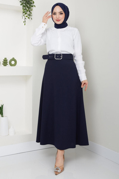 Kemerli Mevlana Etek Lacivert HM2370 Kemerli Mevlana Etek Lacivert HM2370