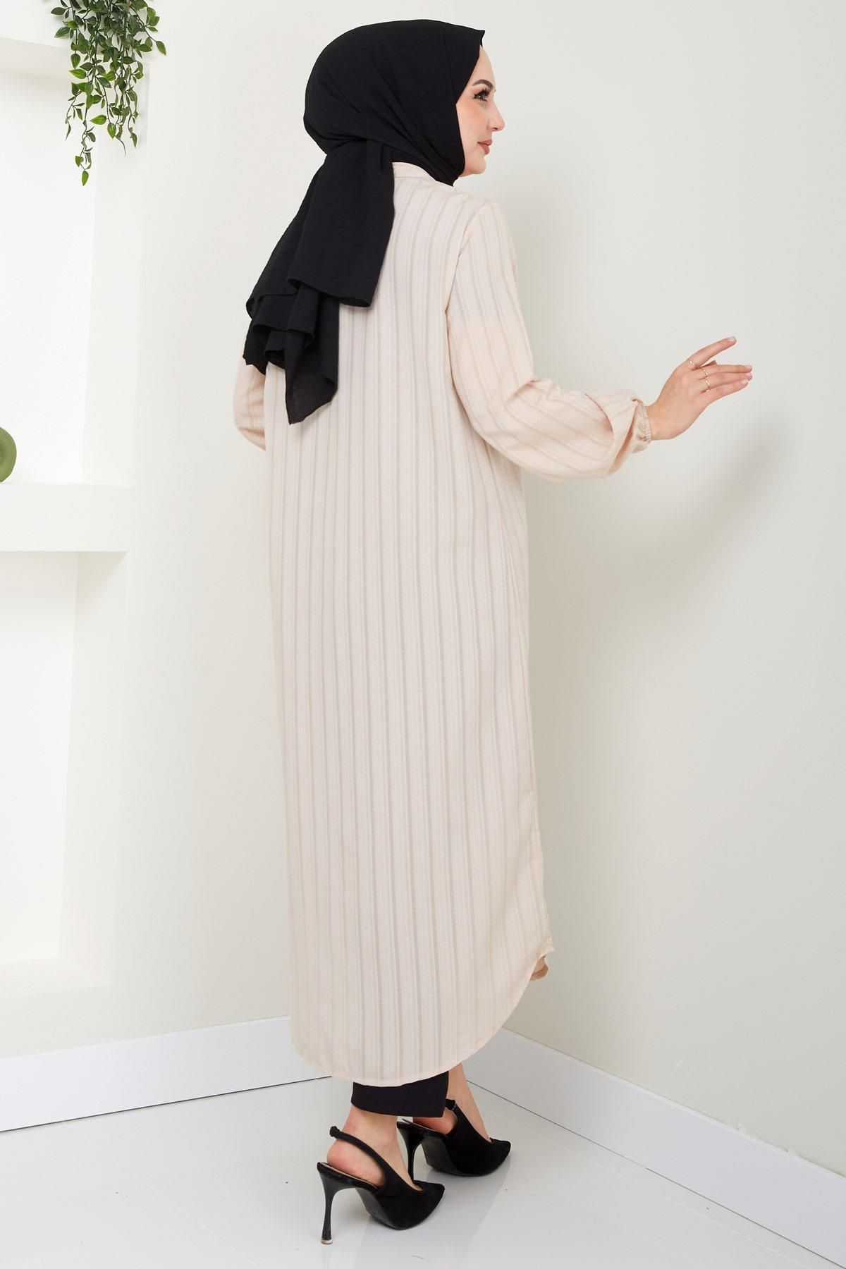 Yazlık Uzun Pamuklu Tunik Krem HM2109 Yazlık Uzun Pamuklu Tunik Krem HM2109