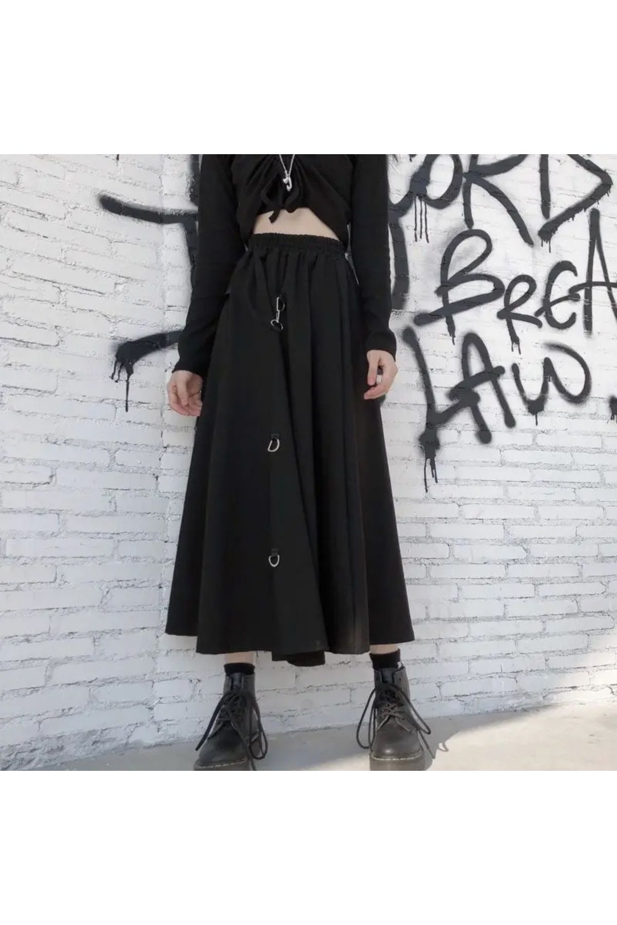 Siyah Chinese Street Wear Salaş Uzun Etek Siyah Chinese Street Wear Salaş Uzun Etek