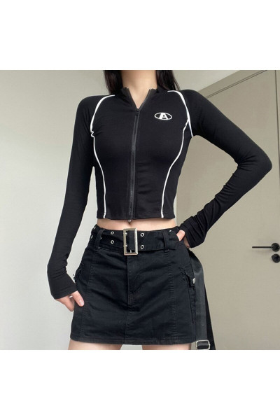 Siyah Symbol A Fermuarlı Uzun Kollu Crop Siyah Symbol A Fermuarlı Uzun Kollu Crop